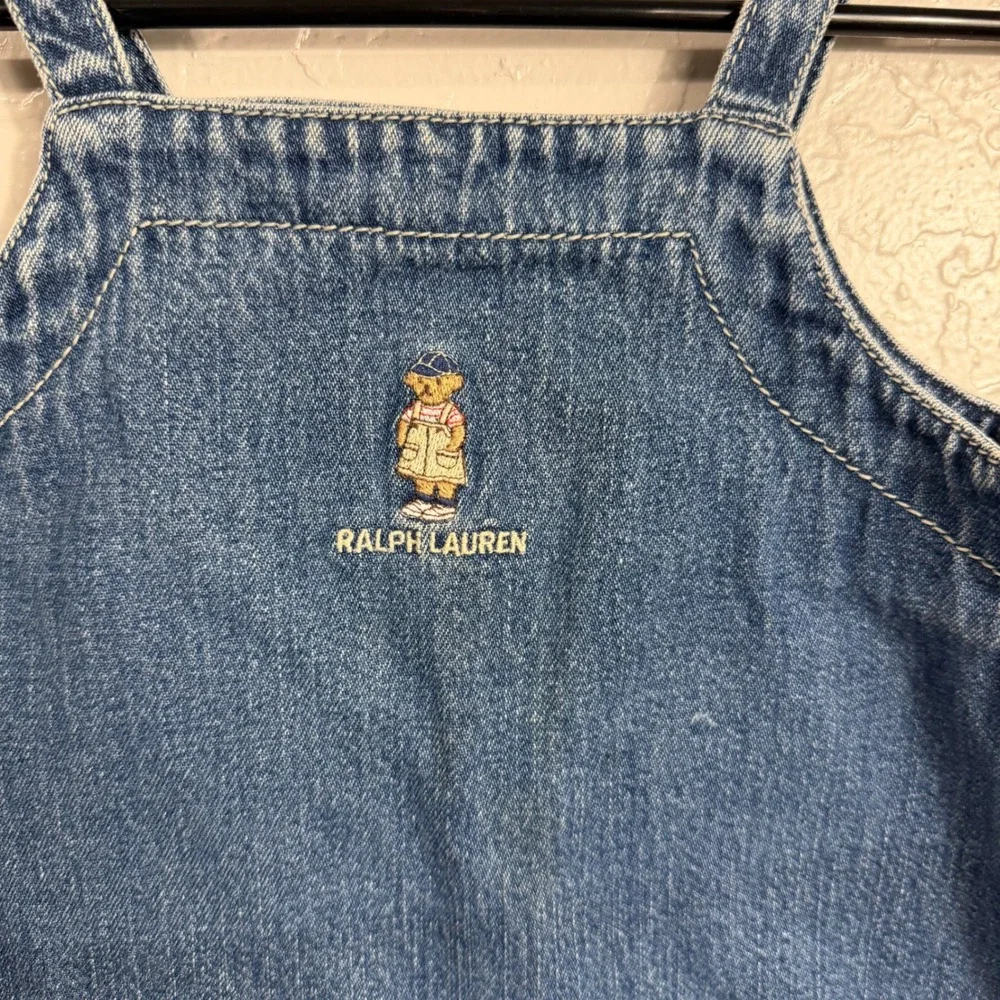 Ralph Lauren Girls Denim Polo Bear Overall Dress Medium Wash Blue Size 4